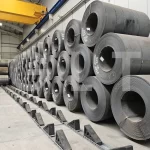 Professional industrial coil storage blocks for safe triple stacking in steel warehouses