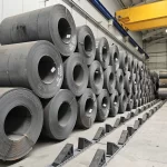 High-density coil storage layout in a modern automotive steel service center.