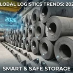 Safe and smart metal coil storage system with heavy-duty blocks for 2026 global logistics standards.