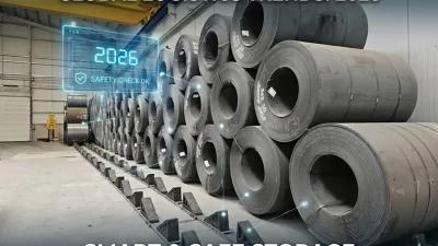 Safe and smart metal coil storage system with heavy-duty blocks for 2026 global logistics standards.